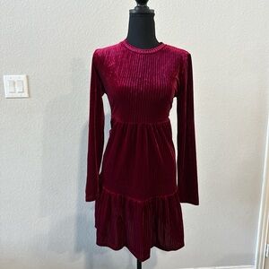 Chic Long Sleeve Velvet Dress in Deep Red